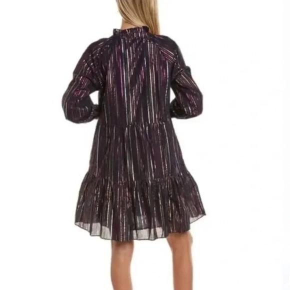 Roller Rabbit Janni Rainbow Lurex Stripe Tiered Dress Dark Navy Size XS NWT - Picture 12 of 13
